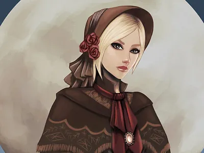 The Doll ball jointed doll blonde bloodborne brooch doll game illustration moon painting victorian
