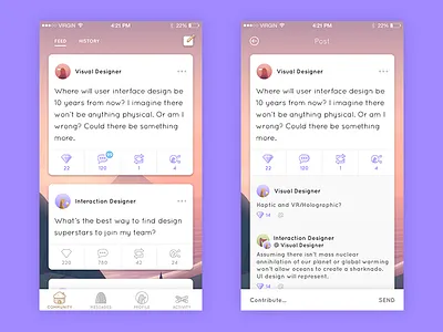 BetterCompany Feed & Comments Design activity career chat conversation like list news post reply repost share work