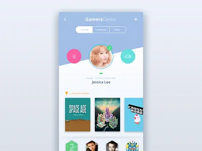 Gamers Center UI Concept avatar flat game gamepad ios white