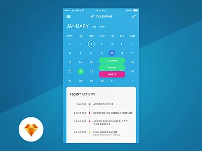 Calendar - Day71 My UI/UX Free Sketch App Challenge activity calendar daily ui day100 day71 freebie sketch sketchapp ui ui challenge ux