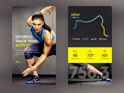 Daily UI #54.1- Fitness Tracker achievement android animation app fitness graph icons ios material run speed tracker