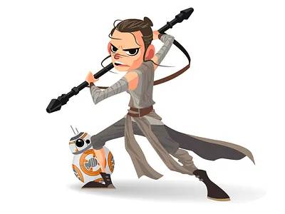 Rey and BB-8 bb 8 daisy ridley droid illustration jakku mascot design rey rey illustration robot star wars starwars the force awakens