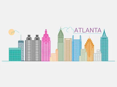Atlanta Skyline architecture atlanta skyline buildings city city illustration cityscape color design desktop flat flat illustration graphic design icon illustration line linework mobile vector vector illustration web