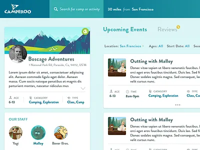 Camperoo activities camping dashboard design fun minimal ui ux web