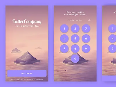 BetterCompany Create Account Flow career chat code interaction login onboarding pad phone register signup start work