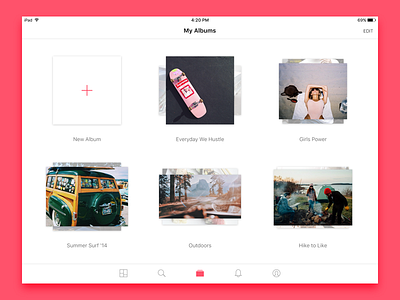 My Albums albums collection deiv editor feed interface ipad menu minimal navigation photos ui