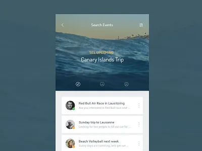 Find Events cards event friends plan search travel trip