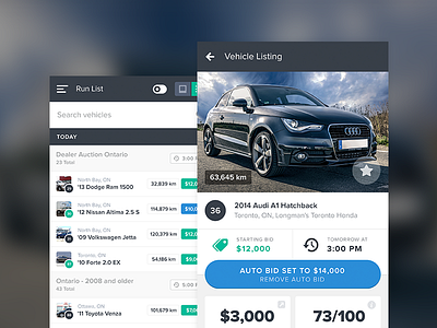 eBlock - Run List app auction design flat mobile run list ui ux vehicles