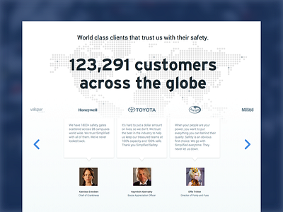 Testimonial Layout for Simplified Safety cards earth globe interstate map roboto slider testimonial