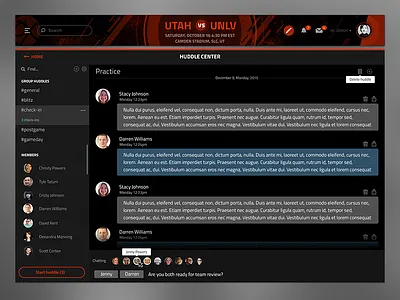 Sports Chat App chat clean conversation dark flat icons menu message notifications simple ui user