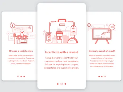 Rewards Onboarding app flat how it works icons illustration line art mono color onboarding rewards shop sign up ui