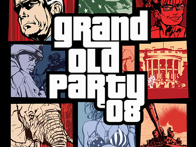 Grand Old Party '08 america elephant george w. bush grand theft auto illustration john mccain parody politics republican sarah palin spoof video game