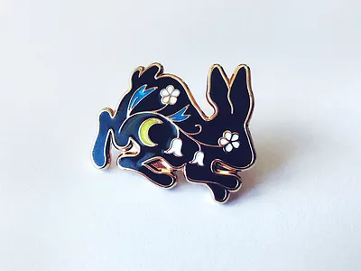 Moonflower Bunny Lapel Pin bunny flower illustration lapel pin moon rabbit