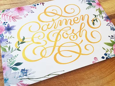 Carmen & Josh – Finished Product invite lettering photo swash typography wedding