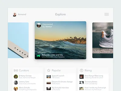 Explore clean curators explore links prototype rising ui ux web