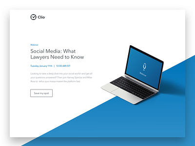 Clio Webinar Landing Concept angle blue clean diagonal homepage landing perspective ui ux webinar website
