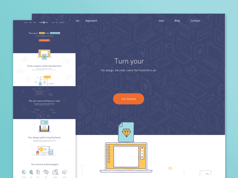 Pixel2HTML website re-design code flat illustration landing landing page redesign sketch ui ux website
