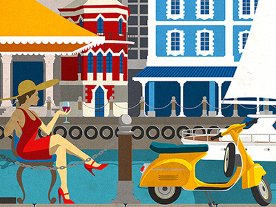 Vintage travel poster art boat cape town drawing drinking illustration mountain poster retro travel vespa vintage