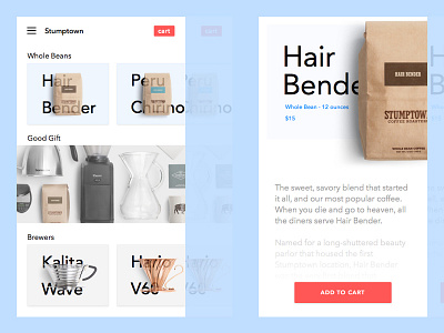 E-Commerce Stumptown [Sketch File] browse checkout coffee discover e commerce ecommerce free sketch file freebie sketch stumptown
