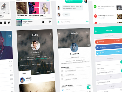 Music Screens chat dribbble edit interface music player profile settings ui