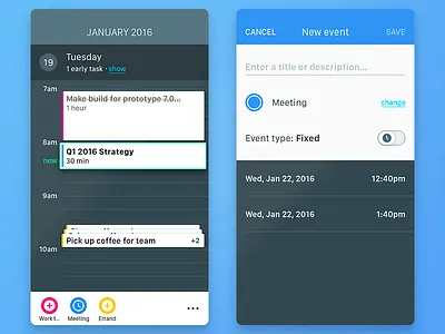 Daycast calendar event new entry todo ui