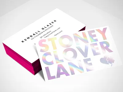 32pt Silk Laminate with Holographic Hot Foil business card design holographic foil print peppermint silk stoney clover lane