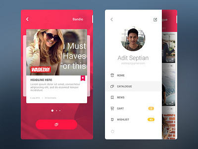 Bandio App Home & Burger Menu adit app bandio burger ecommerce flat home ios menu navigation red septian