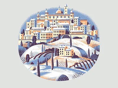 Walled City (Winter) cityscape europe farmland fortress hills italy rural rustic trees tuscany wall winter