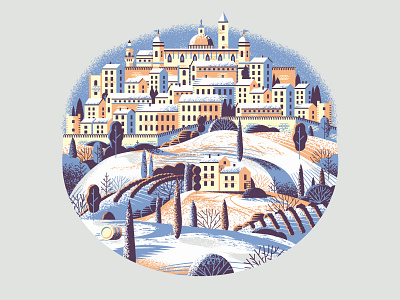 Walled City (Winter) cityscape europe farmland fortress hills italy rural rustic trees tuscany wall winter