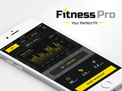 'Fitness Pro' concept iphone app application interface dashboard exercise fitness app fitness wear graph interface mobile health ui user experience ux workout