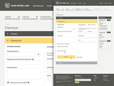 Orderpcbs Checkout Shipping accordian checkout commerce form grey layout ui ux warm yellow