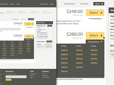 OrderPCBs Quotes branding checkout layout matrix orders quotes ui ux