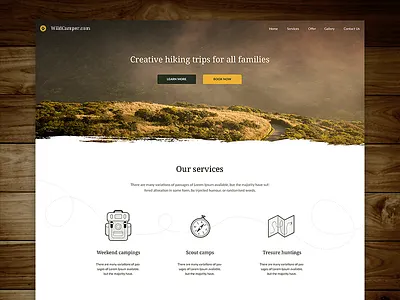 Hiking trips landing page design hiking land landing landing page light modern mountains photo web