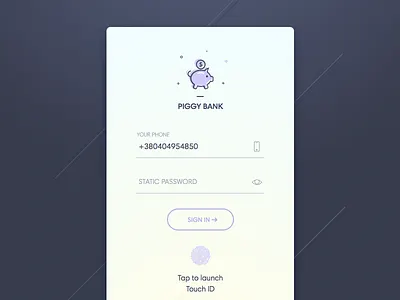 Piggy Bank App app bank ios login mobile sketch touch id ui