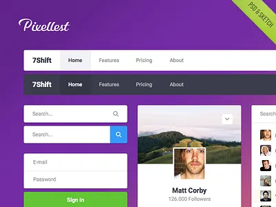 Pearl UI Kit Freebie [Sketch & PSD] clean flat free freebie interface kit login navigation psd simple ui widget