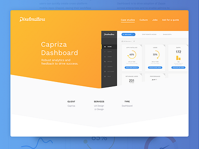 Pixelmatters • Capriza Case Study animation charts dashboard design flat illustration interaction minimal responsive ui ux web
