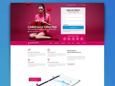 FREE PSD - Startuprr Landing Page Template Giveaway free freebie giveway landing page one page pink template theme themeforest