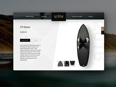 Surfboard Ecommerce album cart commerce minimal modern surf web design