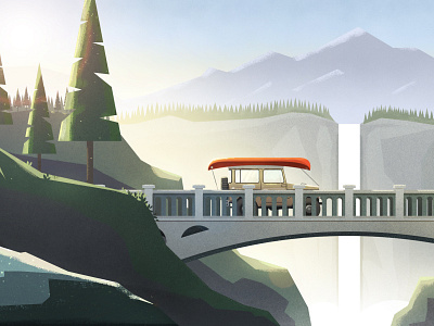 Rollin' on a River animation bridge dts forest illustration illustrator landscape photoshop pnw river texture waterfall