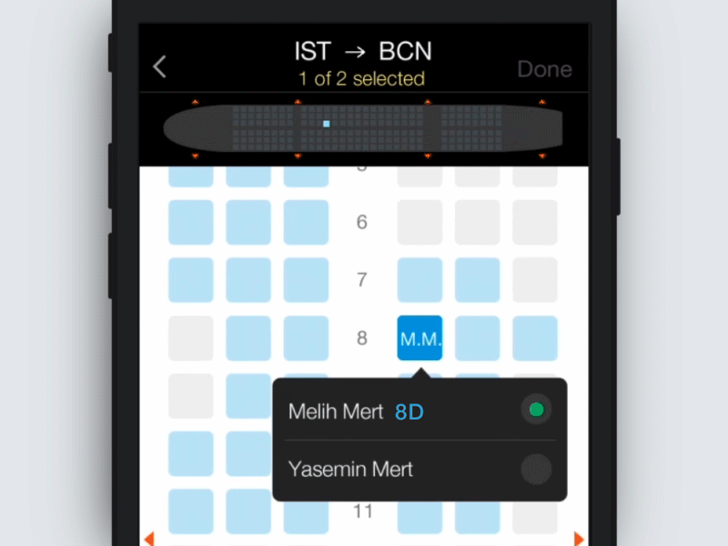 Seat Selection airline airlines airplane app checkin flat flight map mobile seat travel