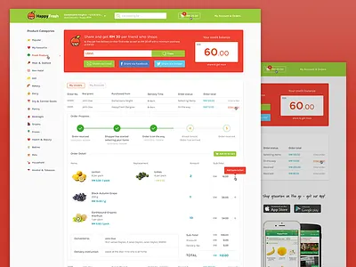 My Order for HappyFresh accordion e commerce light list listing my orders orange orders sidebar webapp website white