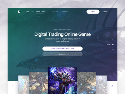 Digital trading card game landing page design design digital fantasy game interface landing online promo ui ux web zajno