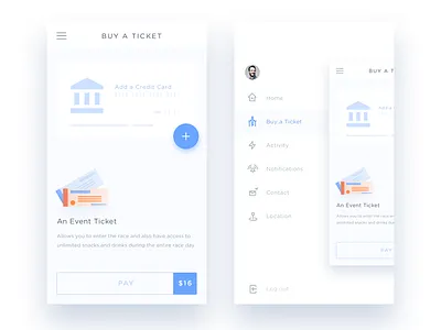 Buy a ticket & Side menu app buy credit card event ios pay side menu ticket