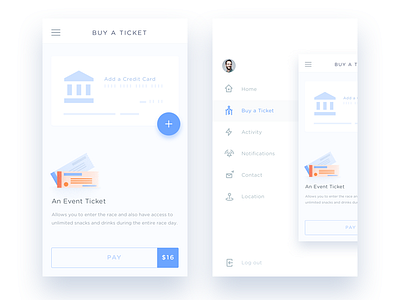 Buy a ticket & Side menu app buy credit card event ios pay side menu ticket