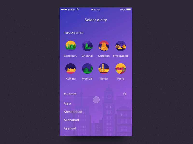 City Selection 🖼 app housing ios motion prd principle prototype ui ux