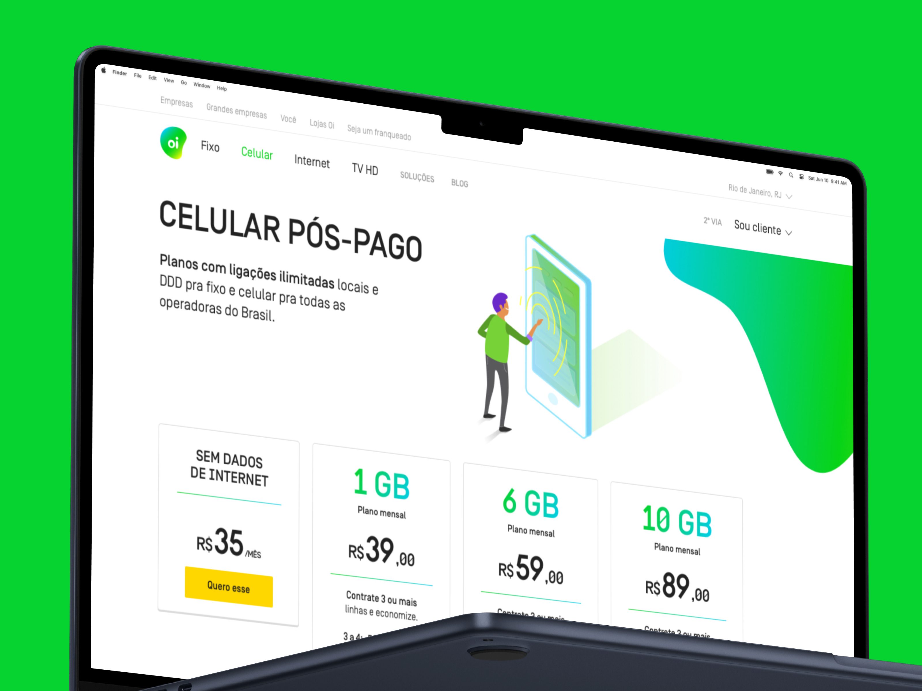 Oi Mobile call to action card flat ui ux