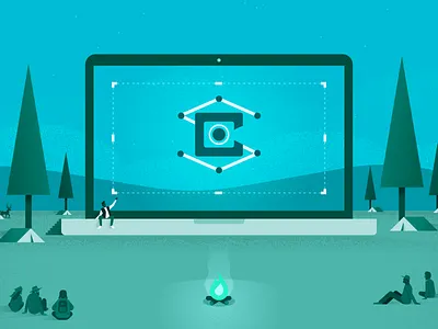 Screencast Camp animals computer fire illustrator landscape laptop people screencast teal texture tree
