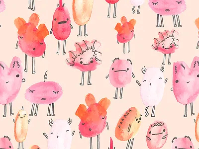 Watercolor Monsters pattern pattern design surface design surface pattern watercolor