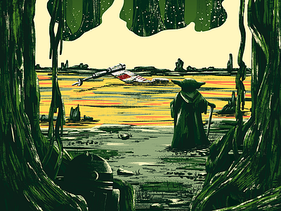 Star Wars: The Empire Strikes Back dagobah digital painting empire strikes back movie poster star wars yoda