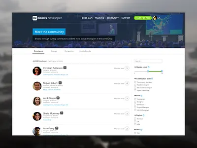 Meet the community community design developers flat gamification mendix overview photo ui web website